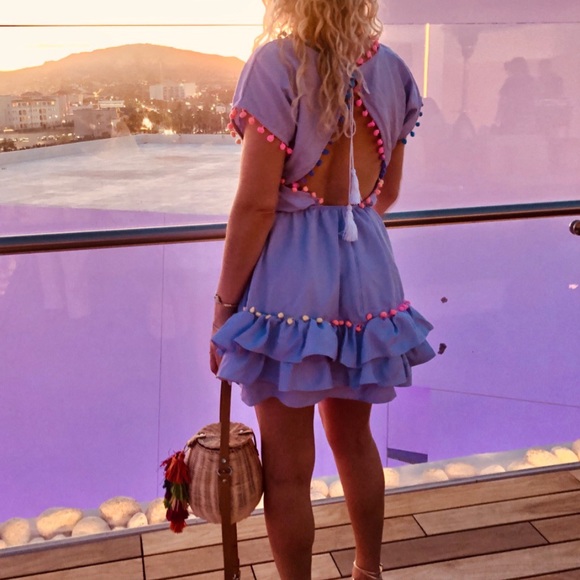 Peixoto Nissi Pom-Pom Dress Swim Cover-Up Tulum Lavender Purple with Cutout - Picture 5 of 11